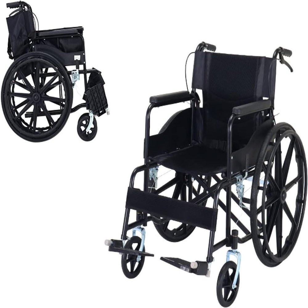 Folding Self Propelled Household Mobile Portable Wheelchair Lightweight Transit Travel Chair Mobility Device with Armrests and Footrests for The Elderly and Adults