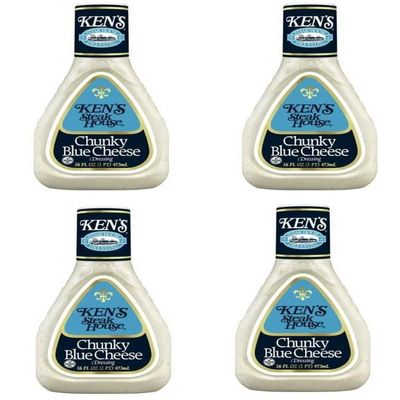 Ken's Steak House Chunky Blue Cheese Dressing - 16 fl oz, Pack of 4, Bundled With V2U Utensil Set