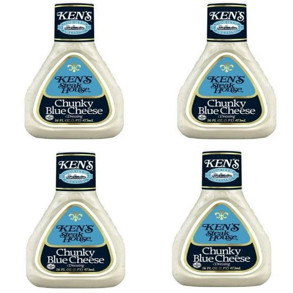 Ken's Steak House Chunky Blue Cheese Dressing - 16 fl oz, Pack of 4, Bundled With V2U Utensil Set