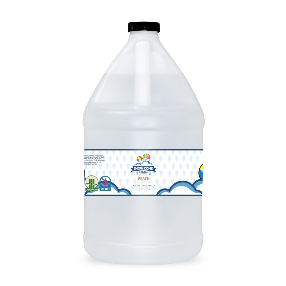 Peach Dye Free Cane Sugar Snow Cone and Shaved Ice Flavor Syrup | 128oz | Ready To Use
