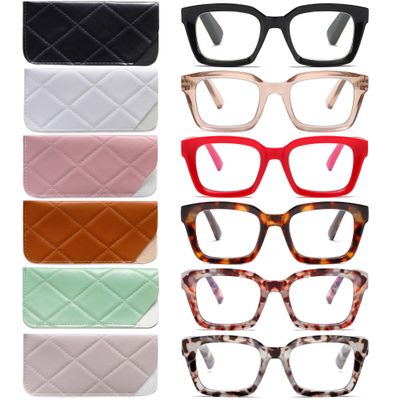 6 Pack Readers for Women Oprah Style Square Reading Glasses with Spring Hinge Blue Light Blocking for Men Ladies 6C +1.75