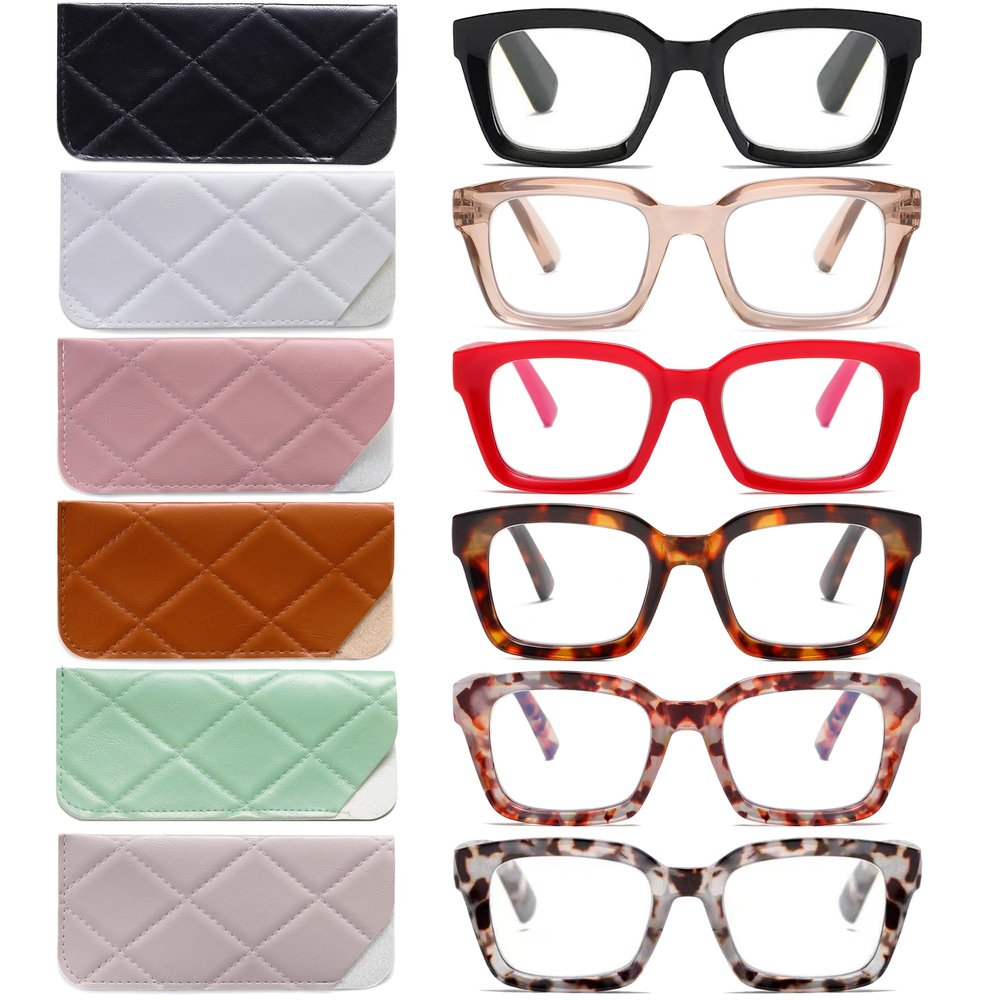 6 Pack Readers for Women Oprah Style Square Reading Glasses with Spring Hinge Blue Light Blocking for Men Ladies 6C +1.75