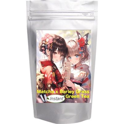 (2g x 10 Stick Packs x 4 bags) Yachirin Character: Authentic Matcha Green Tea with Young Barley Grass - Convenient Single-Serve 2g Stick Packs Mukoh Matcha