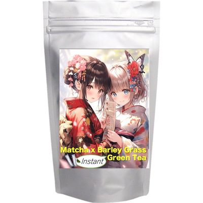 (2g x 10 Stick Packs x 2 bags) Yachirin Character: Authentic Matcha Green Tea with Young Barley Grass - Convenient Single-Serve 2g Stick Packs Mukoh Matcha