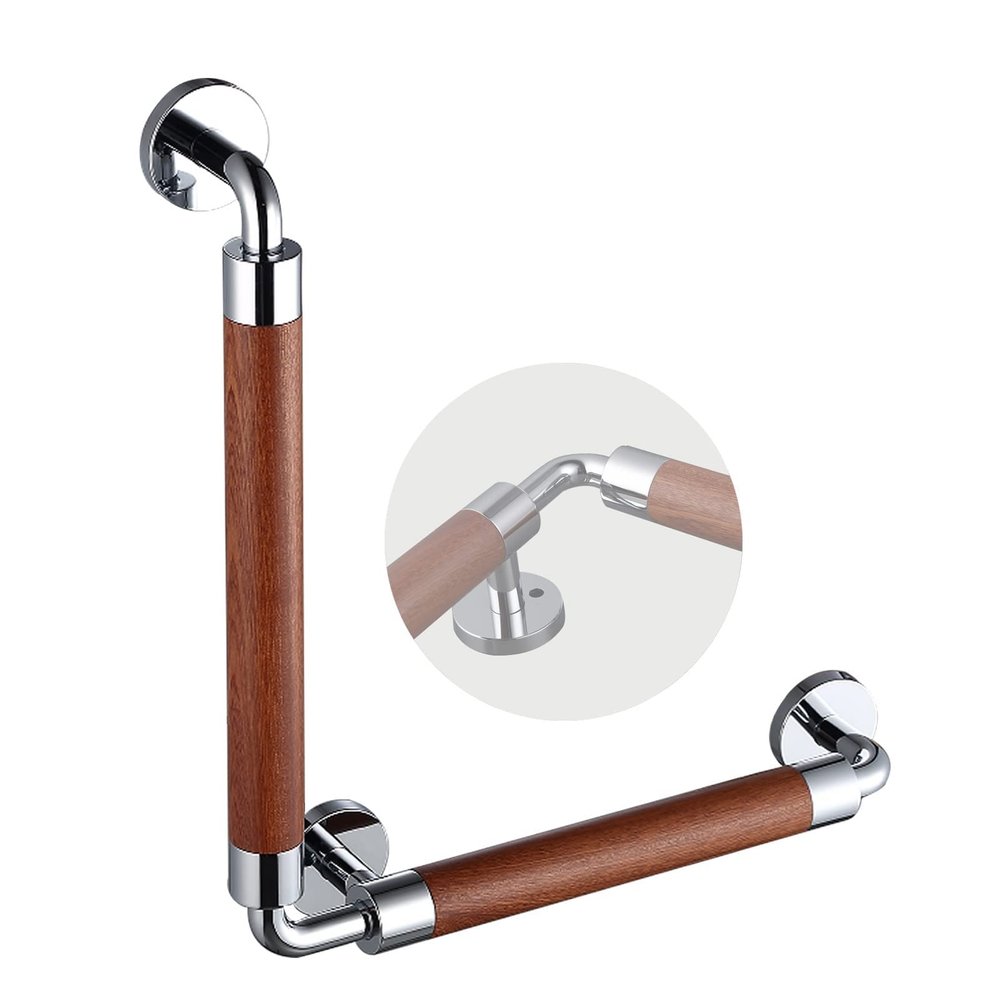 Toilet L Shaped Grab Bars Handicap Grab Bars for Wall Bathroom Safety Hand Rail for Bath Shower Non-Slip Assist Handrail,Can Bear 200kg (Color : Brown)