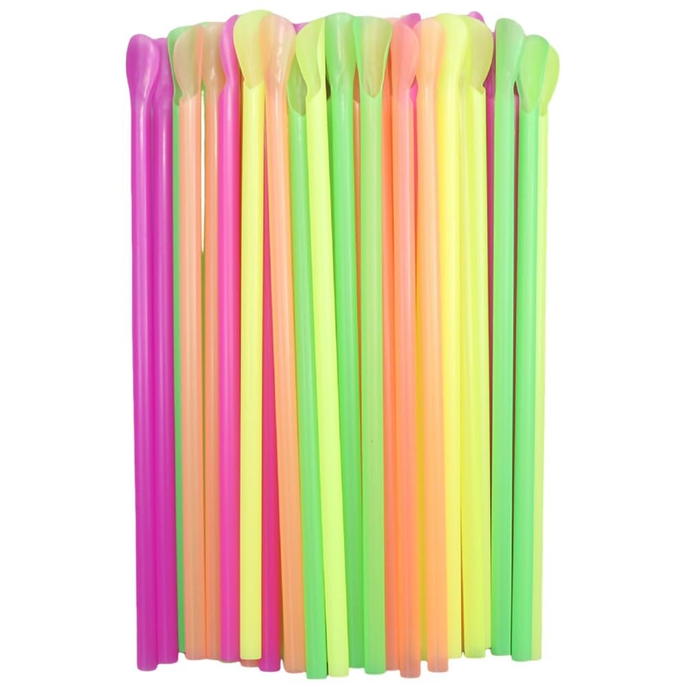 100 Pcs Disposable Spoon Straws Snow Cone Straws Slushie Straws With Spoon Plastic Drinking Straws For Milkshakes Shaved Ice
