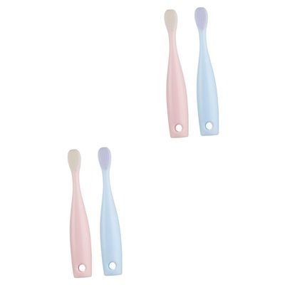 NOLITOY 4pcs Boy Girl Toothbrush Soft Bristle Toothbrushes for Gentle Oral Care Ergonomic Design for Comfortable to Hold Includes Tongue Cleaner for Newborns and Toddlers Red Blue