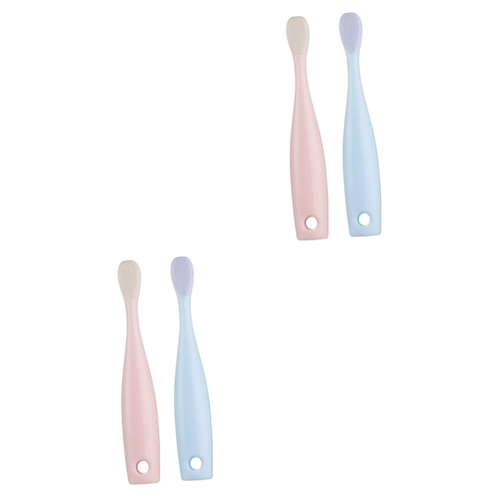 NOLITOY 4pcs Boy Girl Toothbrush Soft Bristle Toothbrushes for Gentle Oral Care Ergonomic Design for Comfortable to Hold Includes Tongue Cleaner for Newborns and Toddlers Red Blue