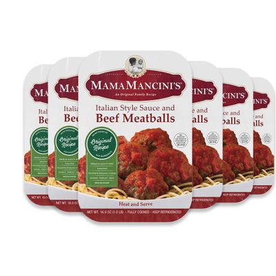 Mama Mancini's Beef Meatballs in Italian Style Pasta Sauce | Family Meals | Frozen Meatballs, Thaw Heat & Eat | 1lb per Package (Pack of 6)
