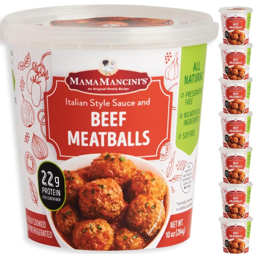 Mama Mancini's Beef Meatballs Microwave Meals in Italian Style Pasta Sauce | Frozen Meals Thaw Heat & Eat | 10oz Cup (Pack of 8) (Beef Meatballs)