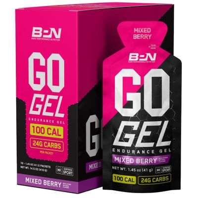 BARE PERFORMANCE NUTRITION, BPN Go Gel Endurance, 24g of Carbohydrates & 100 Calories per Pack, Vegan + Gluten Free Running Gel, 10 Single-Serving Packs, Mixed Berry