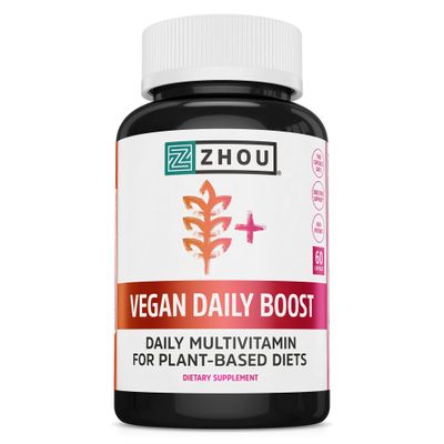 Zhou Vegan Multivitamin for Women & Men, Daily Vegan Supplement, Essential Multi Vitamin with Iron & Zinc for Energy, Vitality, Immune Support, & Whole Body Health - 60 Veg Caps