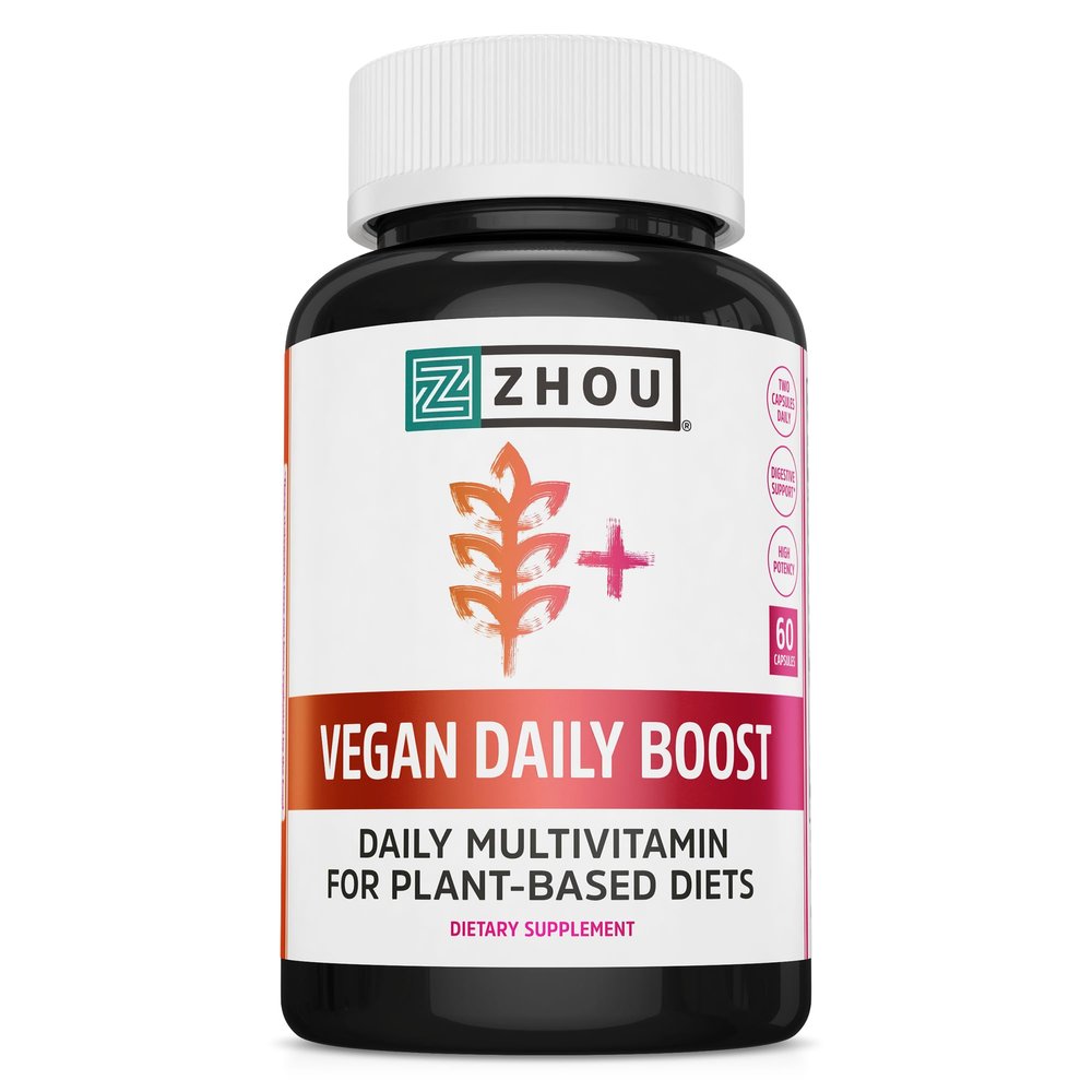 Zhou Vegan Multivitamin for Women & Men, Daily Vegan Supplement, Essential Multi Vitamin with Iron & Zinc for Energy, Vitality, Immune Support, & Whole Body Health - 60 Veg Caps