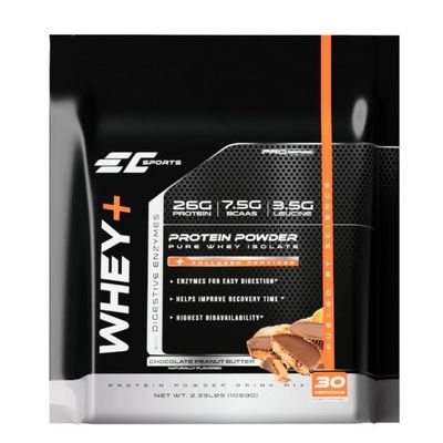 EC Sports Whey+ Protein Powder, Chocolate Peanut Butter Mix w/Digestive Enzymes - Isolate Supplement, Collagen Peptides w/Swift Reform - 30 Servings