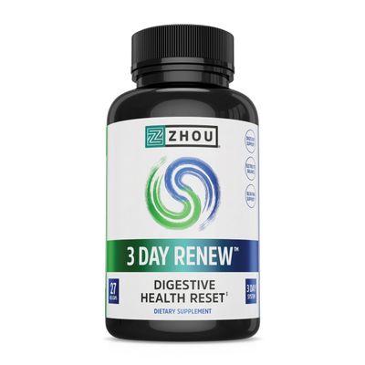 Zhou 3 Day Renew - Probiotics for Digestive Health, Probiotics for Men and Women, Gut Health & Natural Reset Support Supplement with Ginger and Aloe - 27 Veg Caps