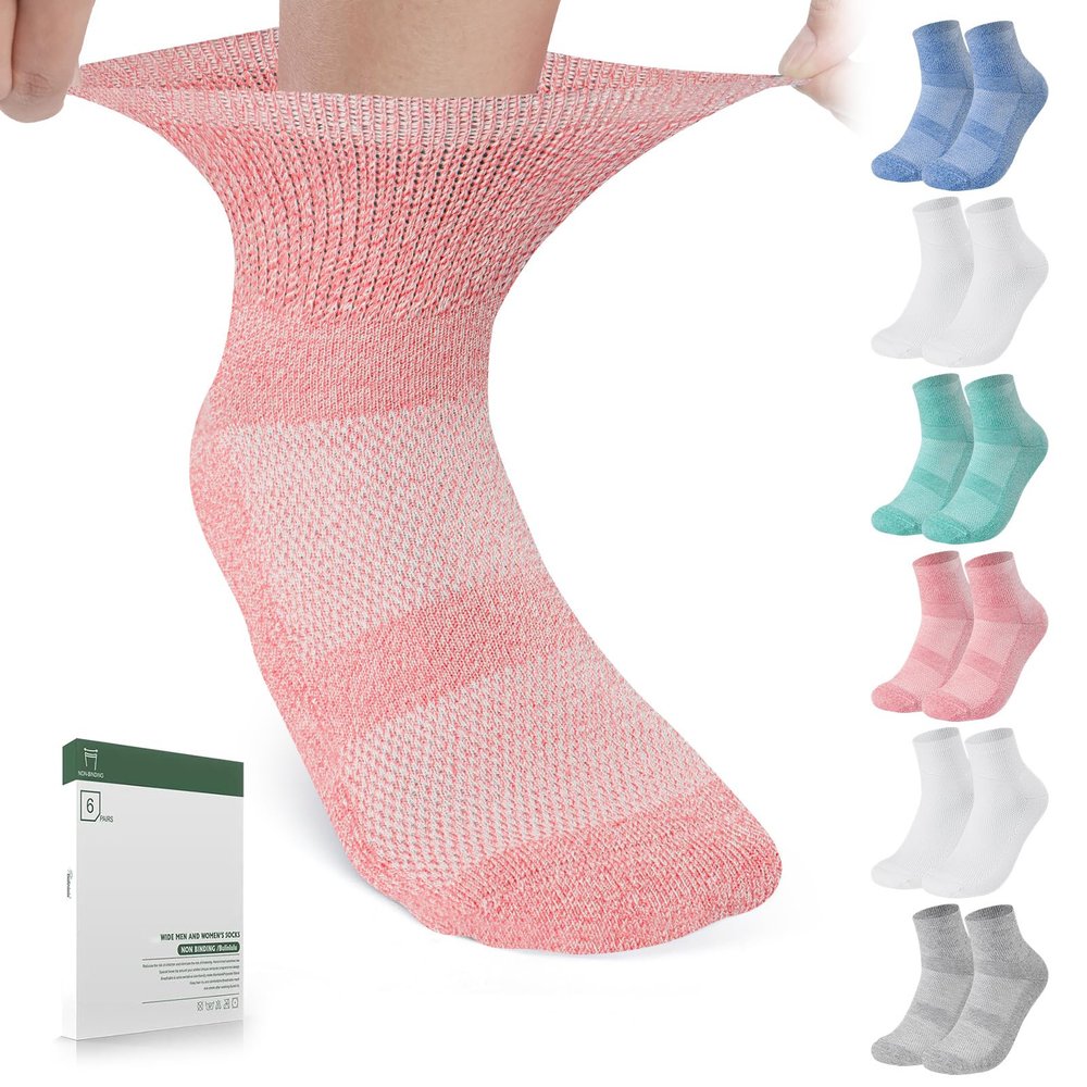 Bulinlulu Diabetic Socks for Women Men,6 Pairs Non Binding Diabetic Ankle Wide Socks with Seamless Toe 6-9 9-11 13-15(Large,Light Bright-6 Pairs)