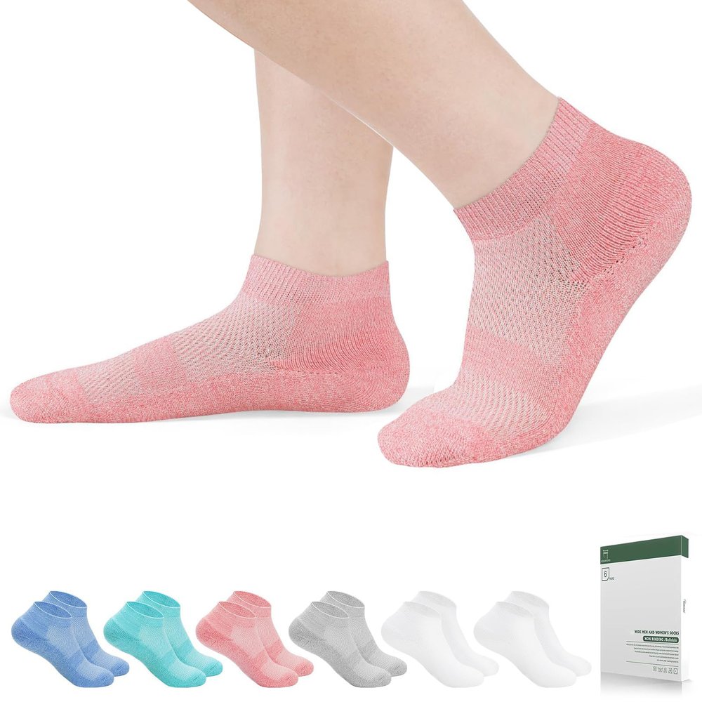 Bulinlulu Diabetic Socks for Women Men-6 Pairs Bamboo Viscose Non Binding Diabetic Ankle Low Cut Sock Size 6-9 9-11Light Bright-Medium
