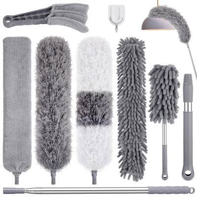 9PCS Dusters for Cleaning,Extendable Microfiber Duster with Extension Pole Up to 100'',Bendable Washable and Reusable Dusters Kit for Ceiling Fans, High Ceilings,Blinds,Furniture and Cars