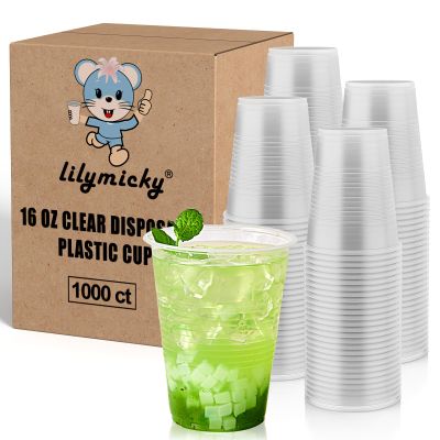 Lilymicky 1000 PACK 16 oz Clear Plastic Cups, Cold Disposable Party Drinking Cups for Parties, Picnic, BBQ & Events