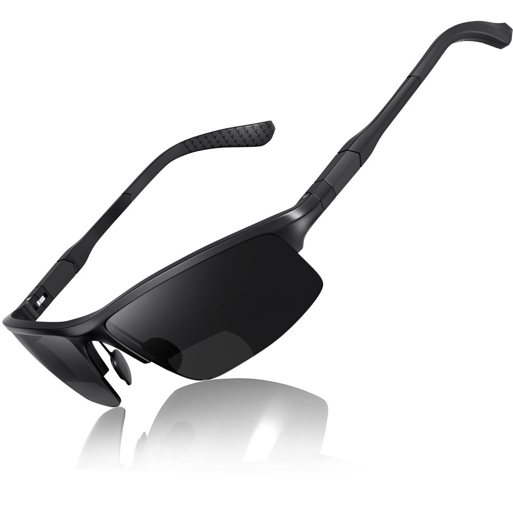 SKYOAK Sports Bifocal Reading Sunglasses Men Wrap Around UV 400 Protection Aluminum Frame Glasses Spring Hinge Semi Rimless Sun Readers Built In Driving/Running/Fishing Black,3.0