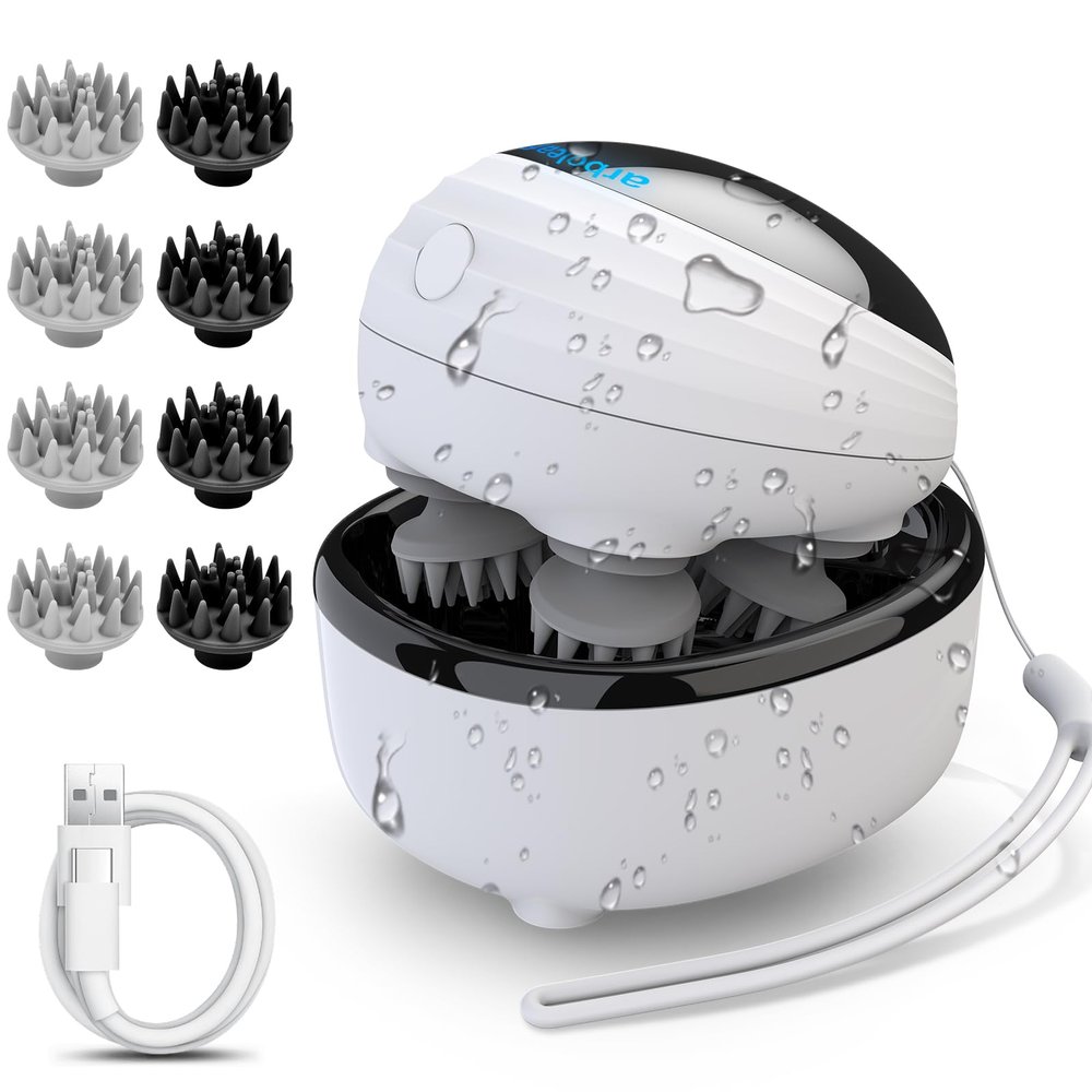 arboleaf Scalp Massager Electric, Portable Head Massager Scalp Stress Relax, Waterproof Rechargeable 6 in 1 Hair Massage, Ideal for Relaxation and Wellness, Gifts for Her and Him