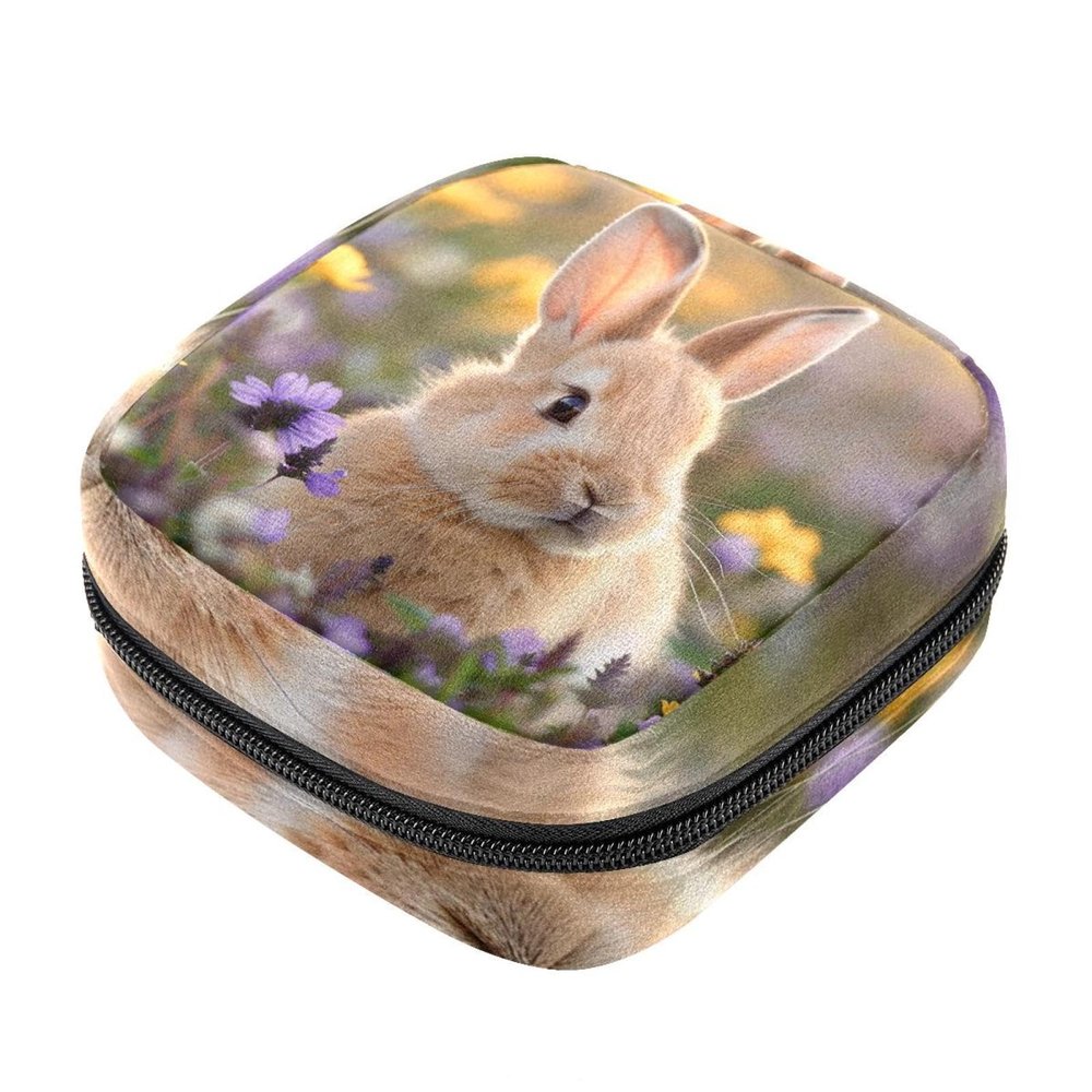 Sanitary Napkin Storage Bag,Period Bag,Pad Bag,Bunny Rabbit Flowers Daisy,Period Pouch