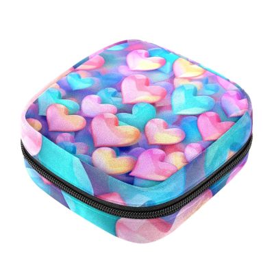 Sanitary Napkin Storage Bag,Period Bag,Pad Bag,Watercolor Gradient Color Hearts,Period Pouch