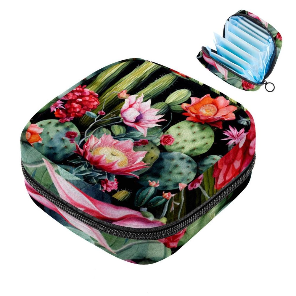 YTYVAGT Sanitary Napkin Storage Bag,Period Bag,Pad Bag,Cacti Flower Cactus,Period Pouch