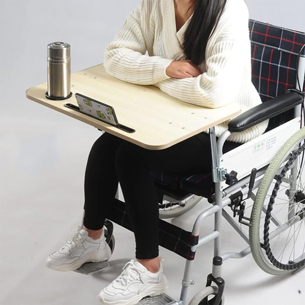 FDDBZXVDD Wheelchair Tray, Removable Wooden Wheelchair Table Universal Wheelchair Tray Table with Mobile Phone Stand and Water Cup Slot for... (Color : C), XX999