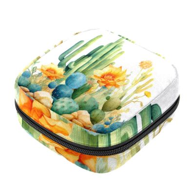 Sanitary Napkin Storage Bag,Period Bag,Pad Bag,Watercolor Cacti,Period Pouch