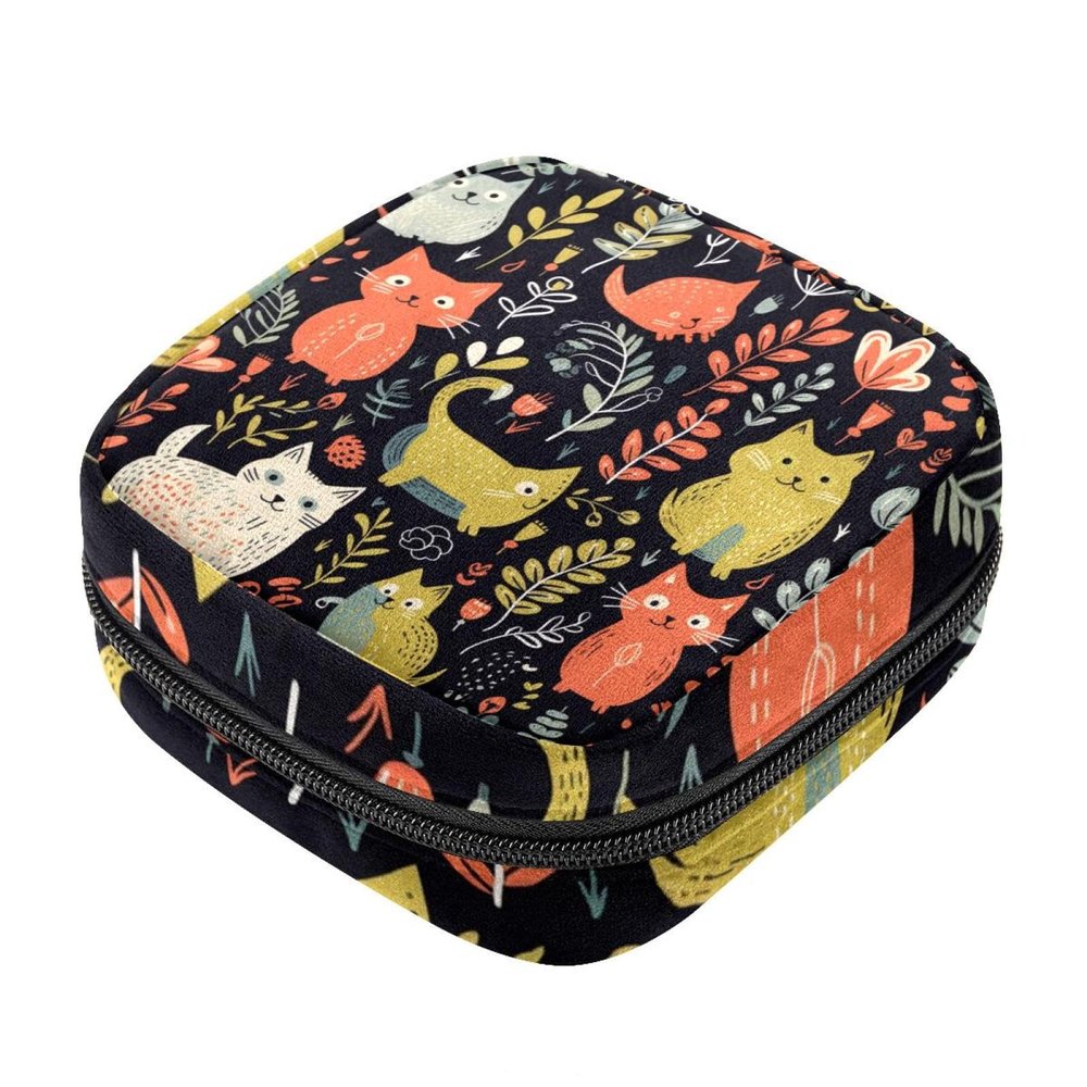 YTYVAGT Sanitary Napkin Storage Bag,Period Bag,Cat Bird Dog and Flower,Sanitary Bags for Feminine Products