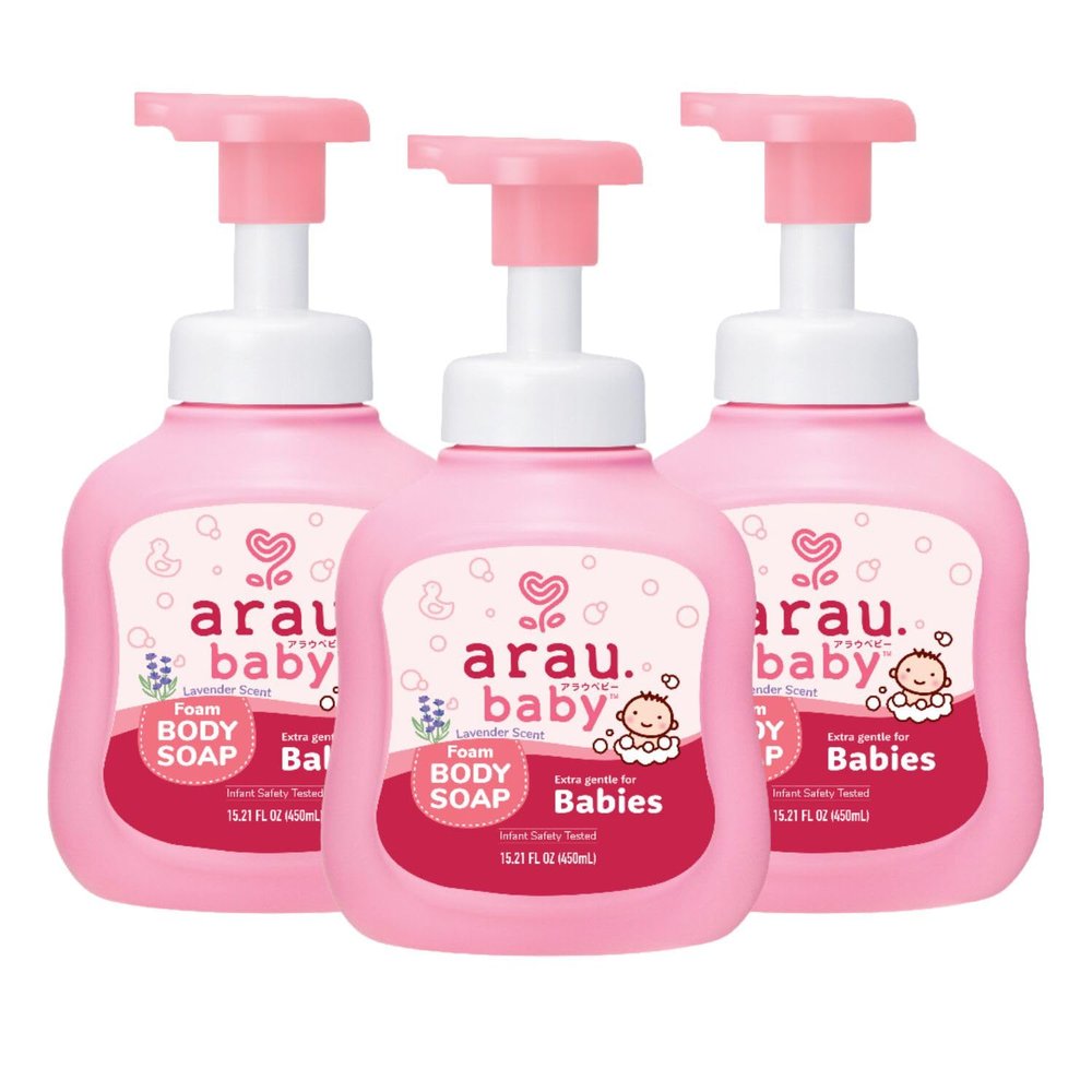 Arau Baby Foam Body Soap Lavender Scent, Natural Plant Based Baby Wash, No Artificial Fragrance or Additives, Gentle for Babys Sensitive Skin, Nourishing and Easy Rinse, 15.21 Fl Oz, 3 Pack