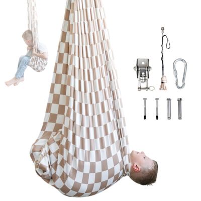 Bouncee Sensory Swing I 55"x60" Indoor or Outdoor Hammock I Special Needs I Autism Sensory I Relaxing Calming Pod I Holds up to 200 Pounds I Tan