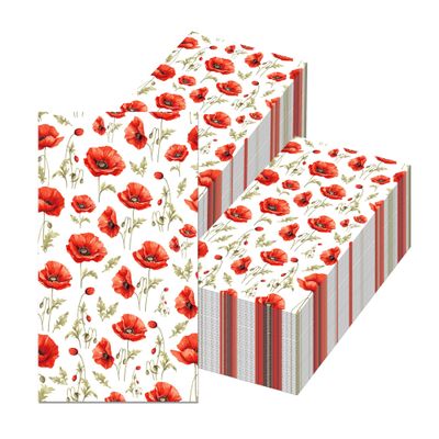 60PCS Floral Paper Napkins Watercolor Floral Guest Napkins Vintage Wild Flower Disposable Hand Towels Flower Decorative Paper Guest for Bathroom Wedding Birthday Party/Red Poppy