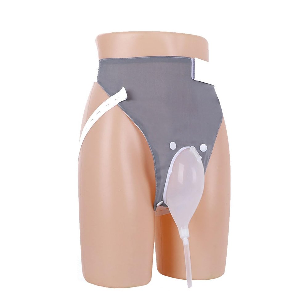 Urine Collection Bag Condom Catheters for Men Reusable Portable Silicone Urinal with 2 Urine Catheter Bags (Elderly Men-Grey)