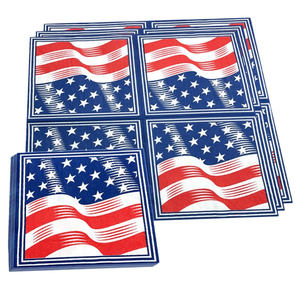 Anneome 40pcs Patriotic Decor American Flag Paper Napkins Independence Day Party Napkins
