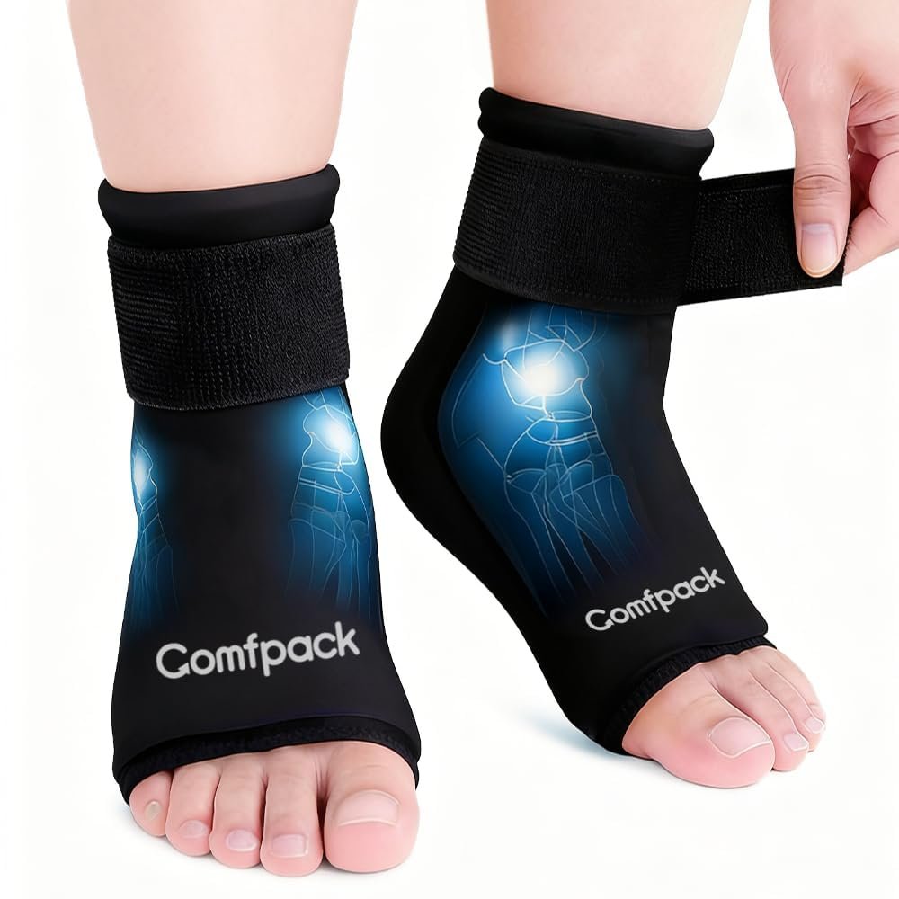 Comfpack Ankle Ice Pack Wrap for Swelling, 2PCS Gel Ankle Foot Ice Pack Wrap with Hot Cold Compression Pain Relief for Plantar Fasciitis, Sprained, Achilles Tendonitis, Heel Spur