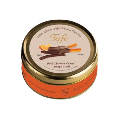 Tafe Dark Chocolate Coated Orange Sticks Premium Belgian Bitter Chocolate Gourmet Citrus Candy Gift Tin Box 300g (10.5 oz)