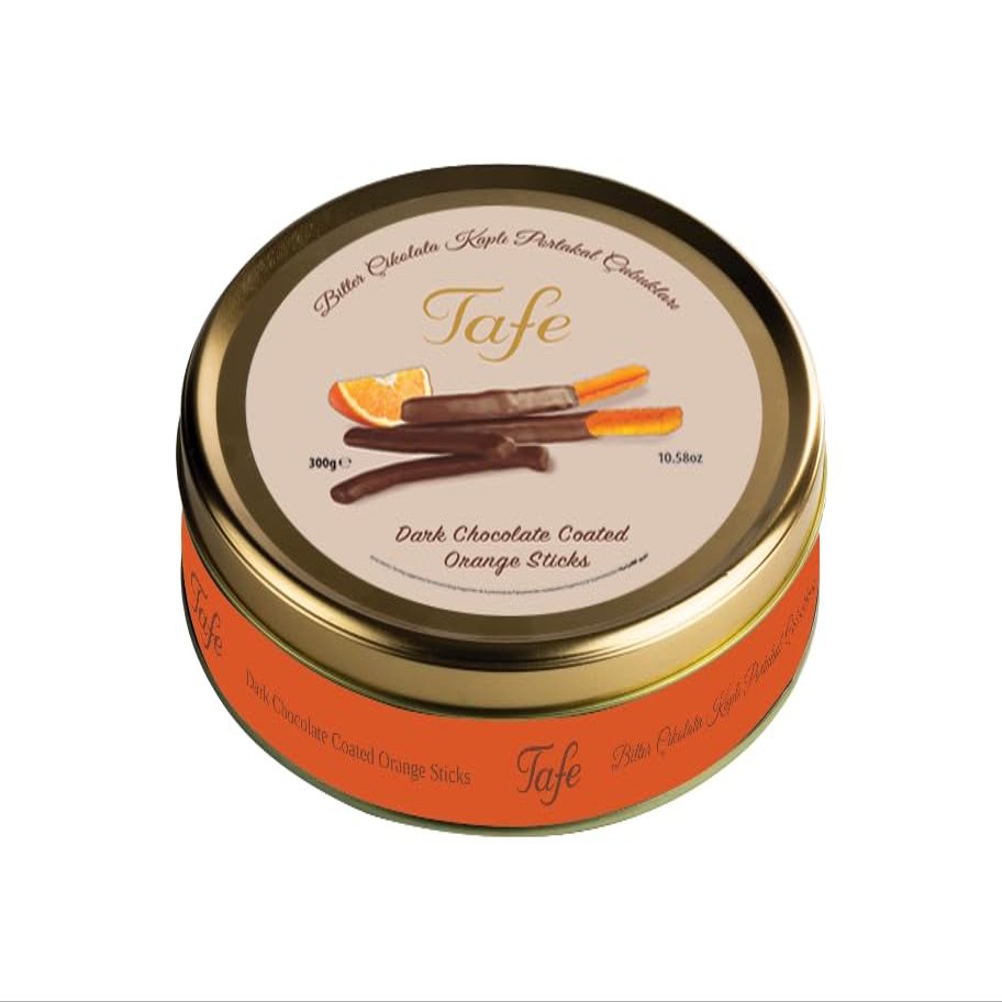 Tafe Dark Chocolate Coated Orange Sticks Premium Belgian Bitter Chocolate Gourmet Citrus Candy Gift Tin Box 300g (10.5 oz)