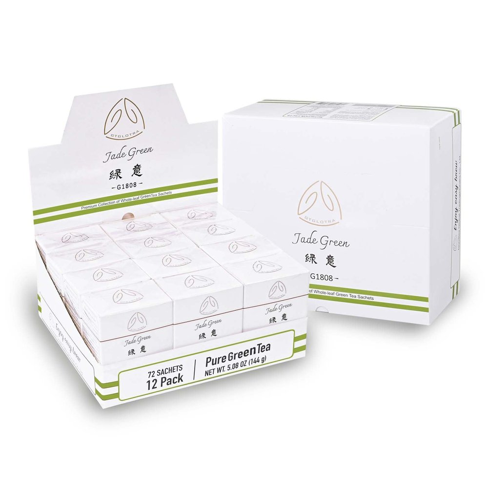 GTGLOTRA Full-Leaf Green Tea, 72 Pyramid TeaBags(12 Pack), Easy Brew, 100% Natural, Pure Leaf Biodegradable Tea, Caffeine Alternative to Coffee, Whole Leaf Tea Sampler, Family Size, Gifts, Office Reception&Daily Consumption