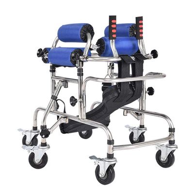 Lightweight Folding Adjustable Child Driving Medical Standing Frame Cerebral Palsy Child Walking aid Walker Hemiplegia Lower Limb Training Standing Frame with Wheel Walker 85-130CM Children