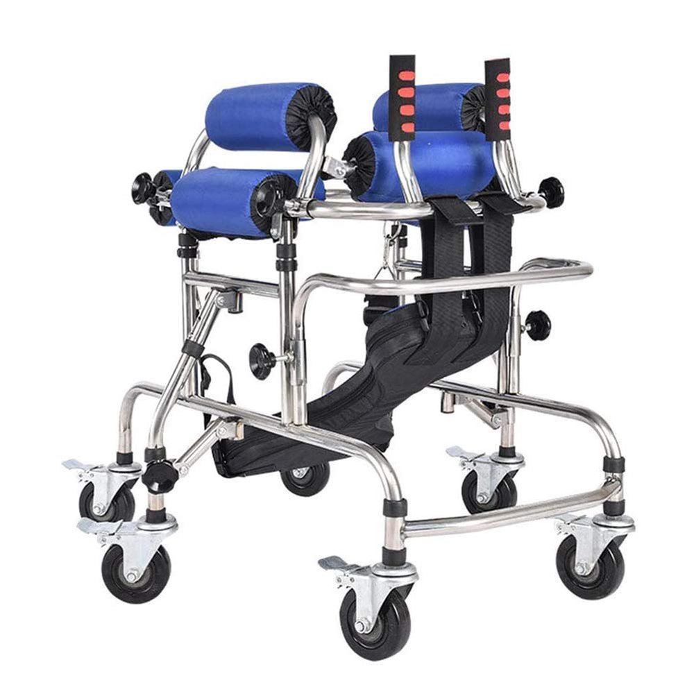 Lightweight Folding Adjustable Child Driving Medical Standing Frame Cerebral Palsy Child Walking aid Walker Hemiplegia Lower Limb Training Standing Frame with Wheel Walker 85-130CM Children