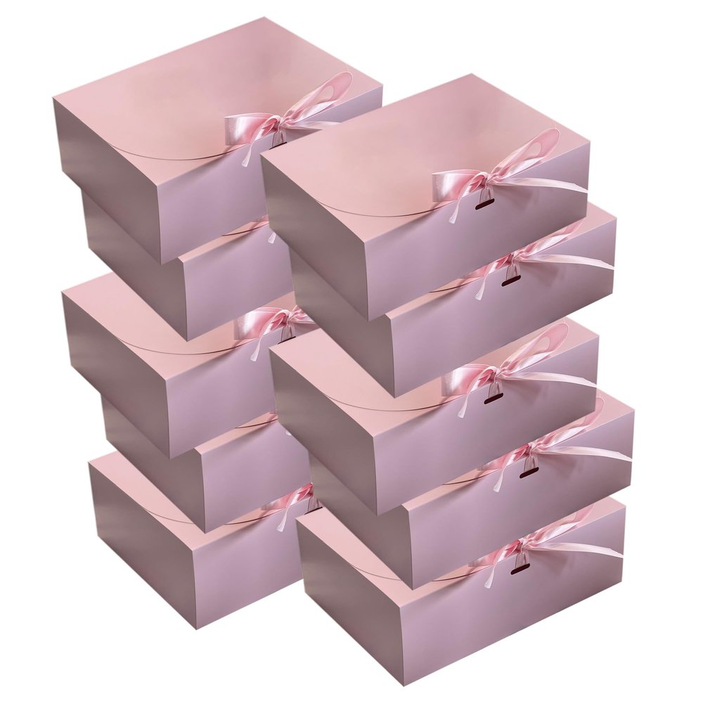 LADY&HOME 10 Pcs Gift Boxes with Lids, Bridesmaid Proposal Box with Ribbon,Paper Boxes for Wedding,Gift Packing,Birthday,Party,Christmas (Pink)
