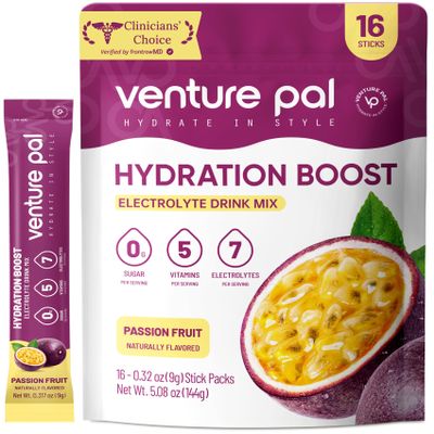 Venture Pal Sugar Free Electrolyte Powder Packets - Liquid Daily IV Drink Mix for Rapid Hydration & Party Recovery | 5 Vitamins & 7 Electrolytes| Keto Friendly | Non-GMO | Certified Vegan | 16 Sticks