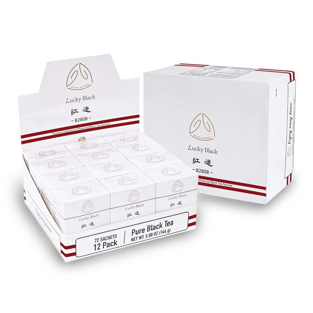 GTGLOTRA Full-Leaf Black Tea, 72 Pyramid Bags (12 Pack), Easy Brew, 100% Natural, Low Caffeine, Caffeine Alternative to Coffee, Biodegradable Tea Whole Leaf Tea Sampler, Family Size, Office Reception,Daily Consumption,Gifts