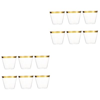 minkissy 2sets 9oz Plastic Drinking Cups Cups for Wedding Shot Glasses Shiny Rim 6pcs*2