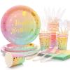 175PCS Pastel Birthday Decorations,Birthday Plates and Napkins Party Supplies,Disposable Rainbow Birthday Plates,Pastel Paper Plates for Girl Women Birthday Party Decorations,Serves 25 Guests view 1