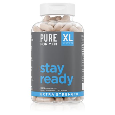Pure for Men Stay Ready Fiber Extra Strength Supplement | Digestive Regularity | Bowel Movement & Gut Health Support | Vegan Cleanliness | Proprietary Formula | 120 Vegan XL Capsules
