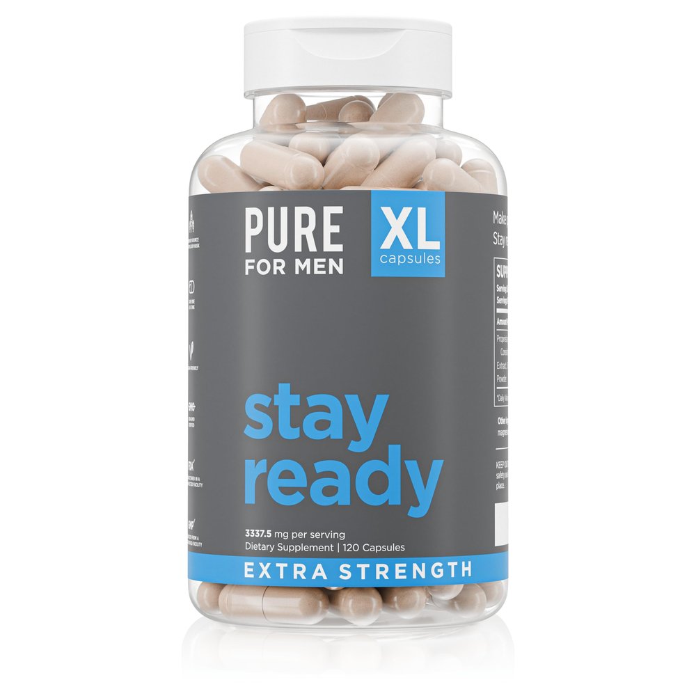 Pure for Men Stay Ready Fiber Extra Strength Supplement | Digestive Regularity | Bowel Movement & Gut Health Support | Vegan Cleanliness | Proprietary Formula | 120 Vegan XL Capsules