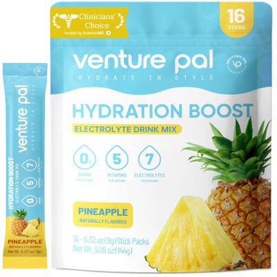 Venture Pal Sugar Free Electrolyte Powder Packets - Liquid Daily IV Drink Mix for Rapid Hydration & Party Recovery | 5 Vitamins & 7 Electrolytes| Keto Friendly | Non-GMO | Certified Vegan | 16 Sticks